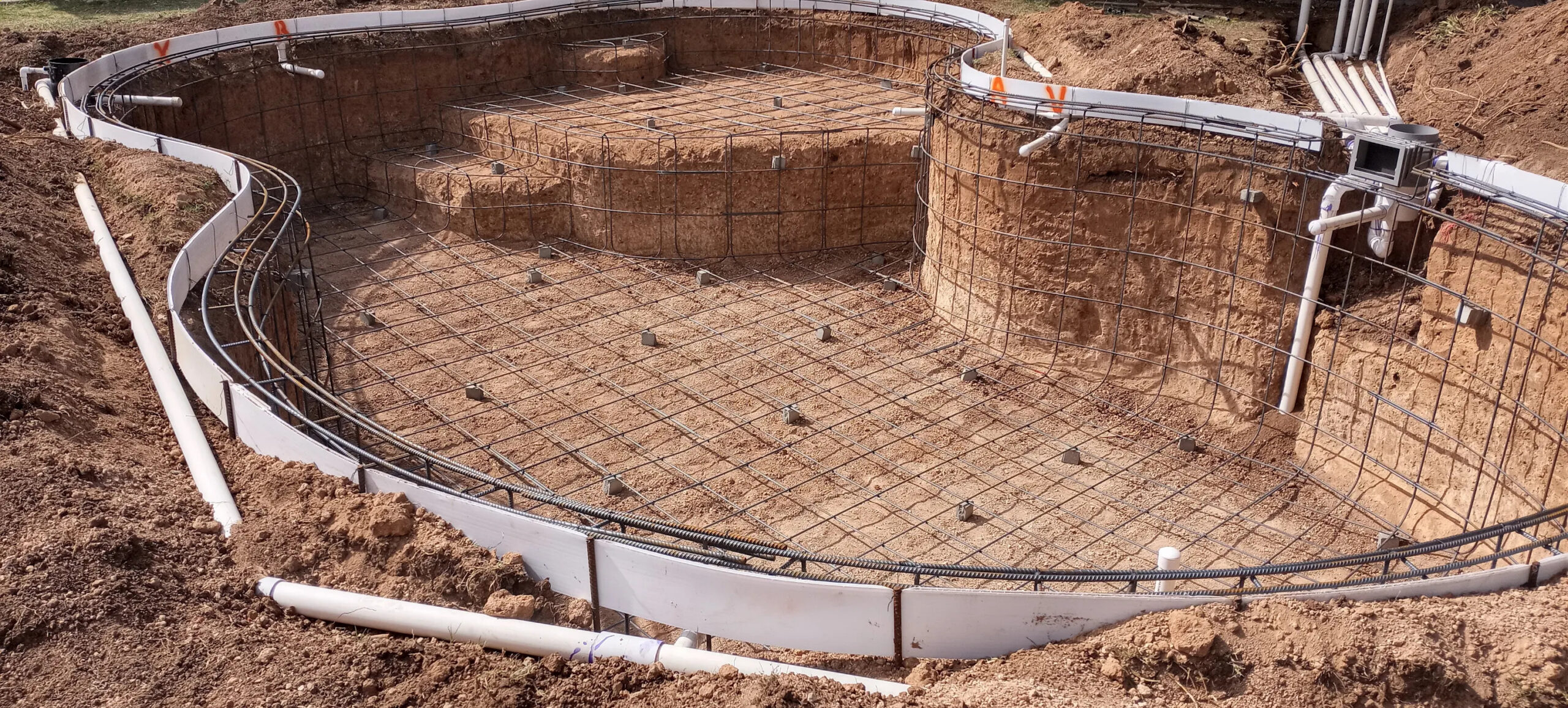 steel rebar foundation of a pool